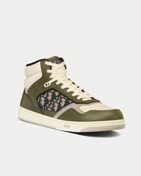 B27 Olive and Cream Smooth Calfskin with Beige and Black Dior Oblique Jacquard High Top Sneakers