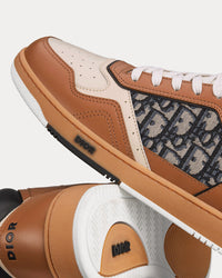 B27 Coffee, Cream and Black Smooth Calfskin with Beige and Black Dior Oblique Jacquard High Top Sneakers