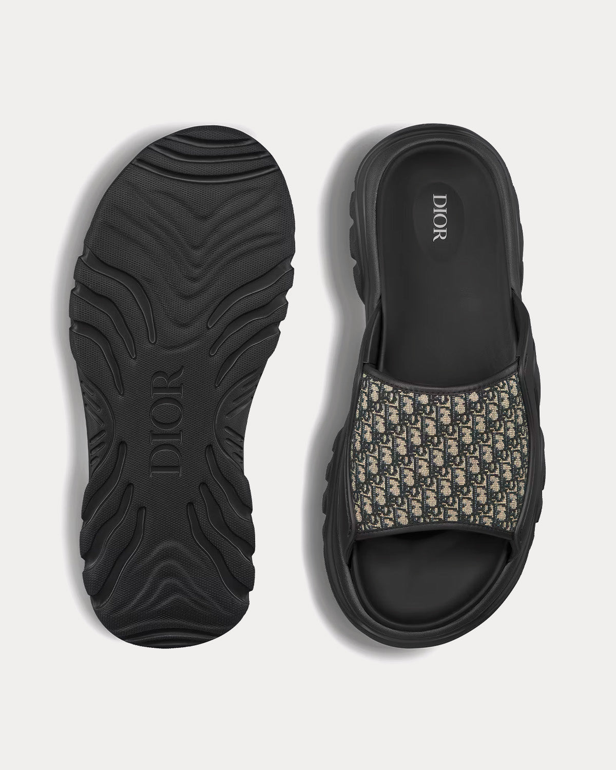 H-Town Black Rubber with Beige and Black Dior Oblique Jacquard Slides