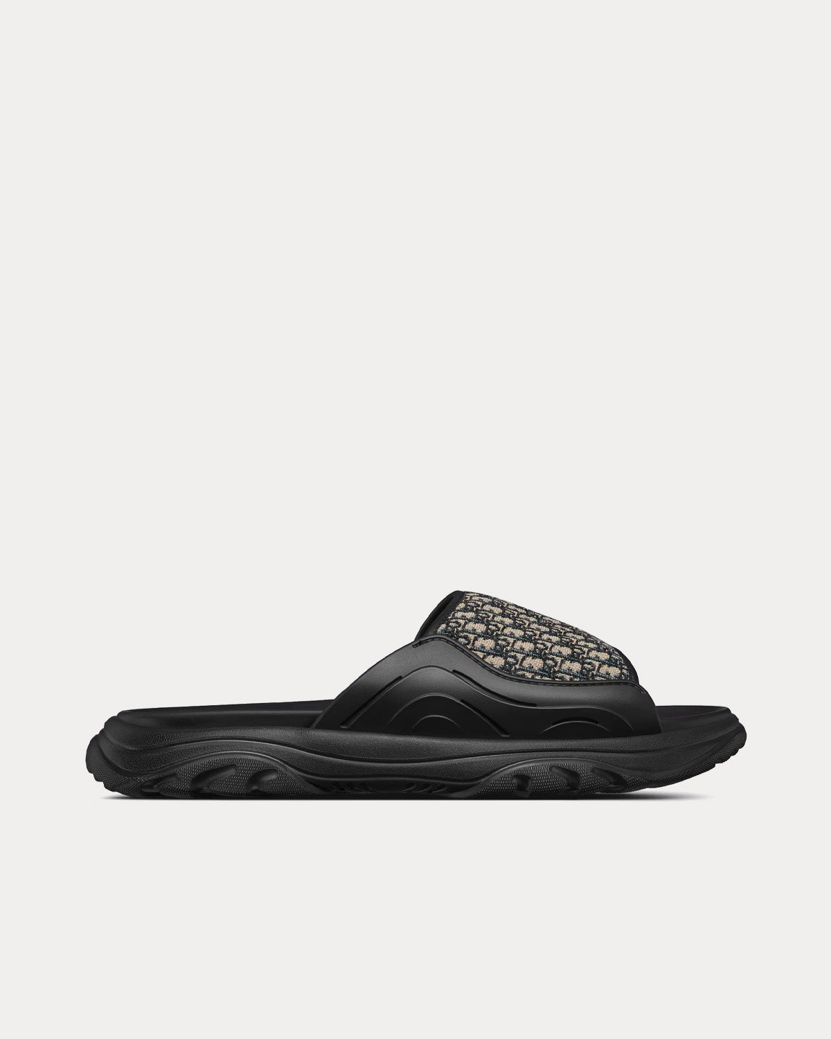 H-Town Black Rubber with Beige and Black Dior Oblique Jacquard Slides