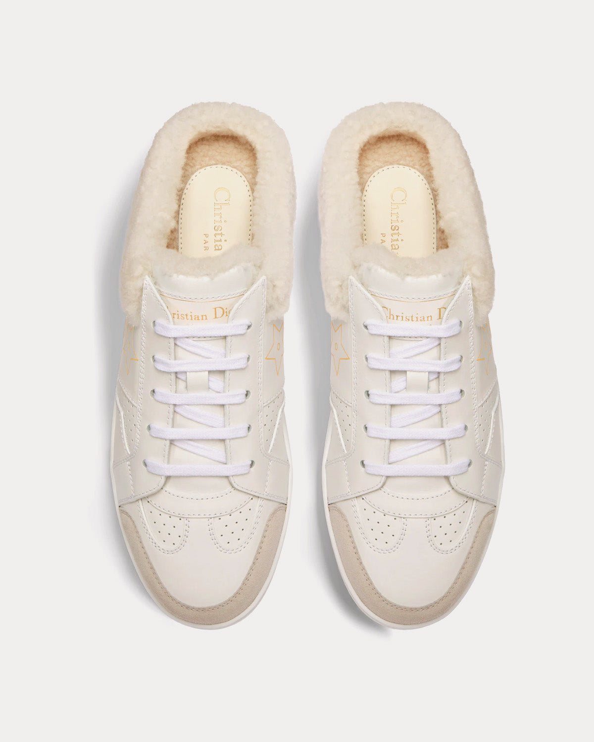 Dior Star White Calfskin and Shearling Low Top Sneakers