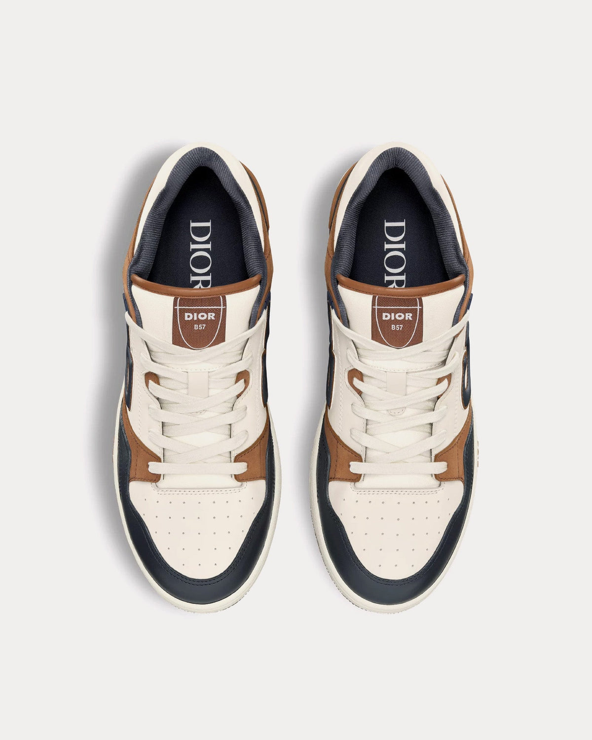 B57 Navy Blue and Cream Smooth Calfskin with Brown Suede Low Top Sneakers