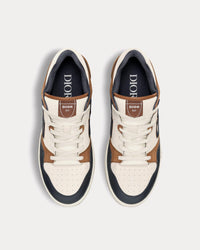 B57 Navy Blue and Cream Smooth Calfskin with Brown Suede Low Top Sneakers