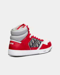 B27 Red, Gray and White Smooth Calfskin with Beige and Black Dior Oblique Jacquard High Top Sneakers
