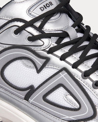 B30 White Mesh and Silver-Tone Metallic Calfskin Low Top Sneakers
