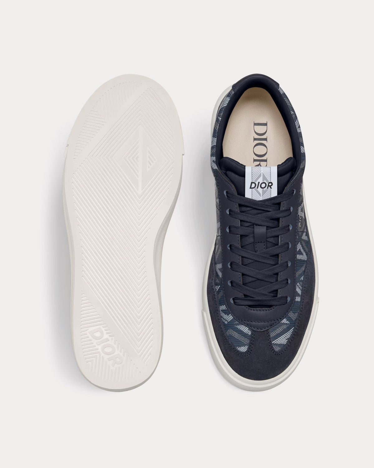 B101 Navy Blue CD Diamond Canvas, Smooth Calfskin and Nubuck Low Top Sneakers