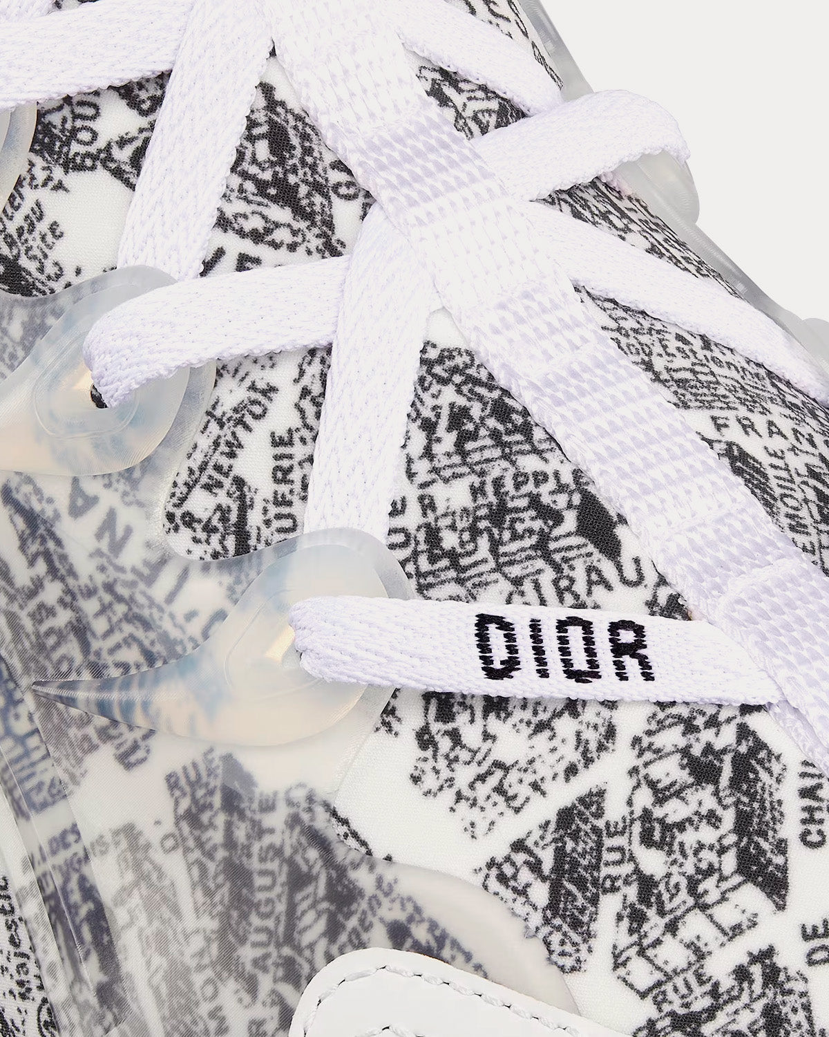 D-Connect Black and White Technical Fabric with Plan de Paris Print Low Top Sneakers