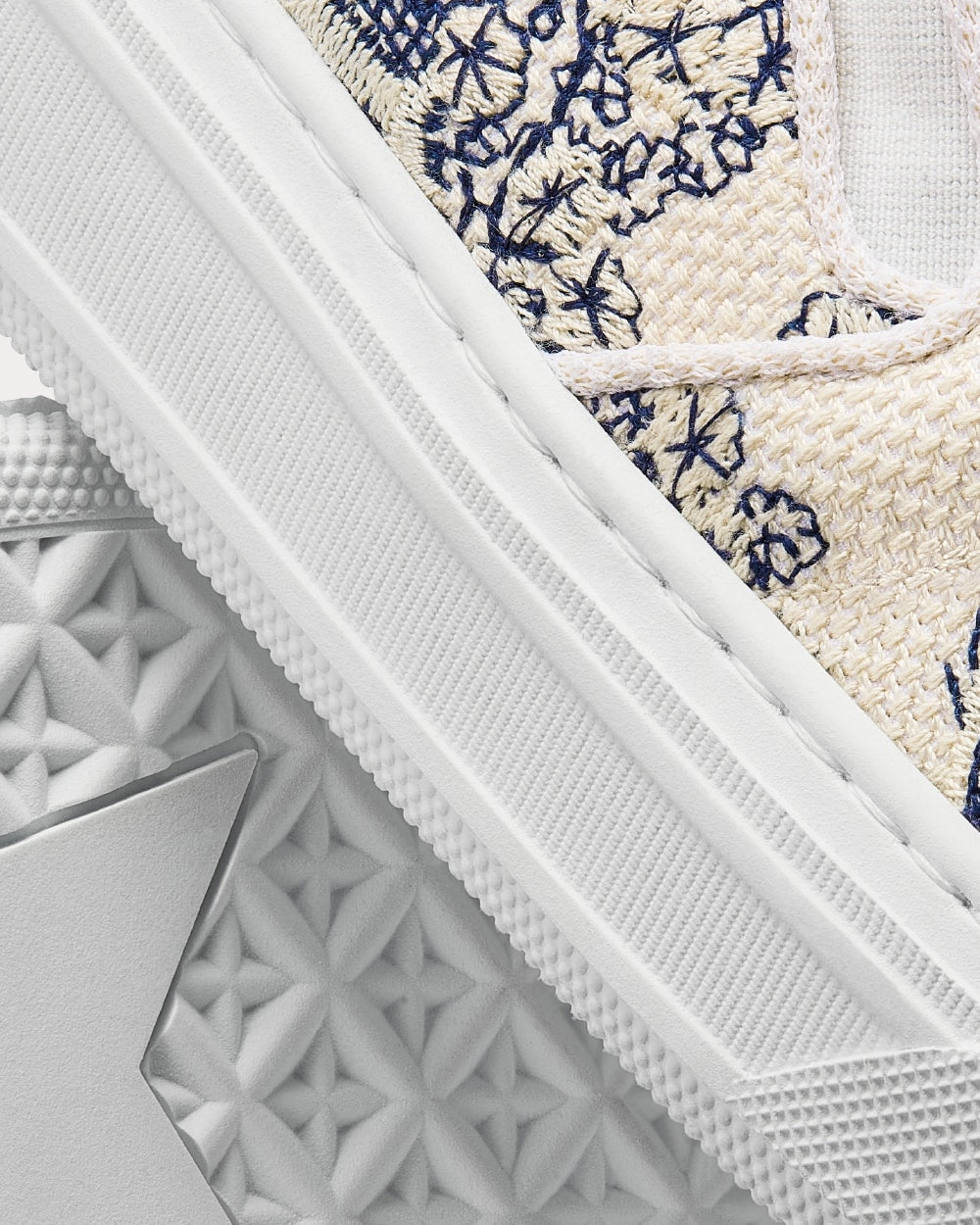 Solar Blue and White Embroidered Cotton with Toile de Jouy Motif Slip On Sneakers