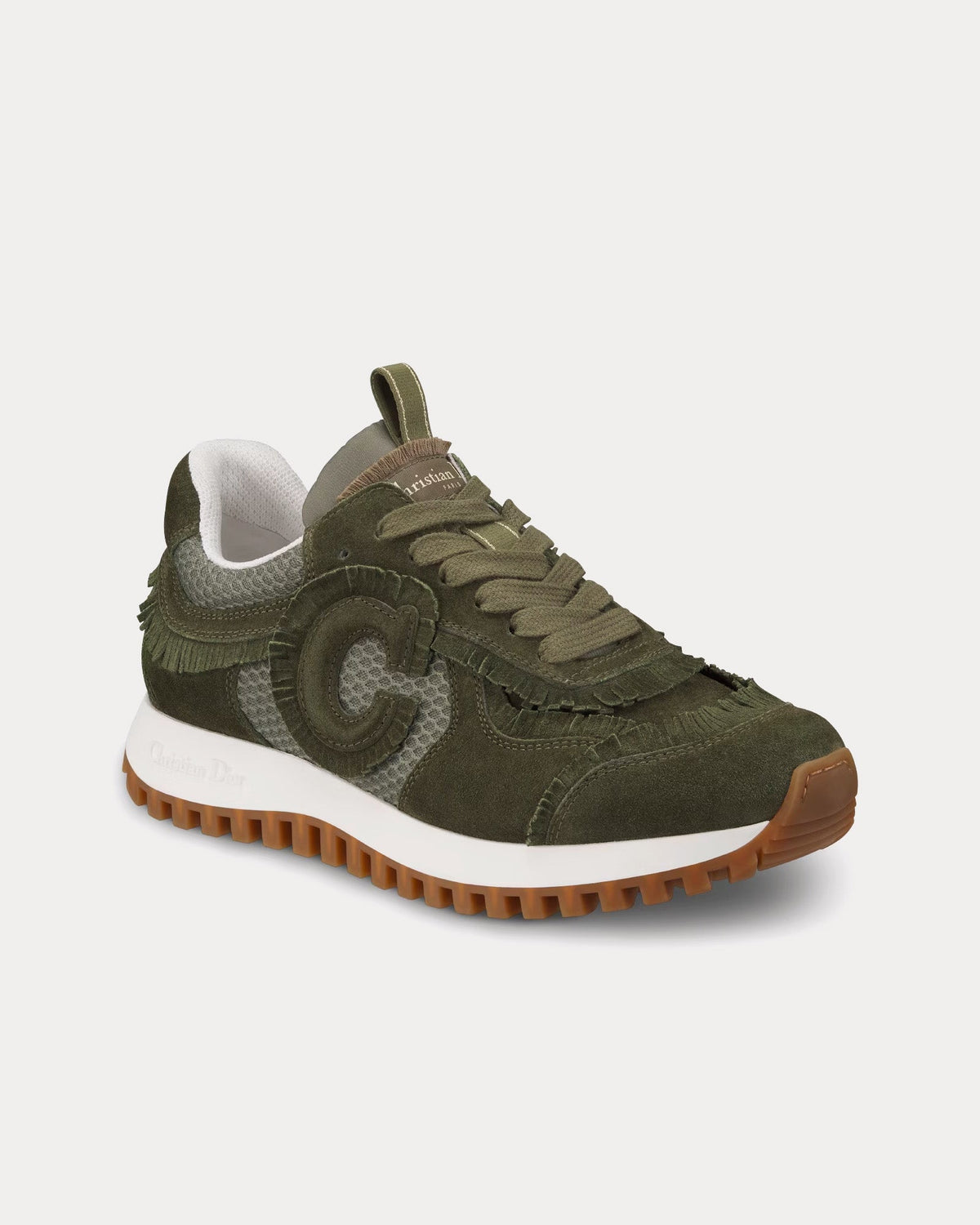 C'est Dior Suede Calfskin & Mesh Khaki Low Top Sneakers