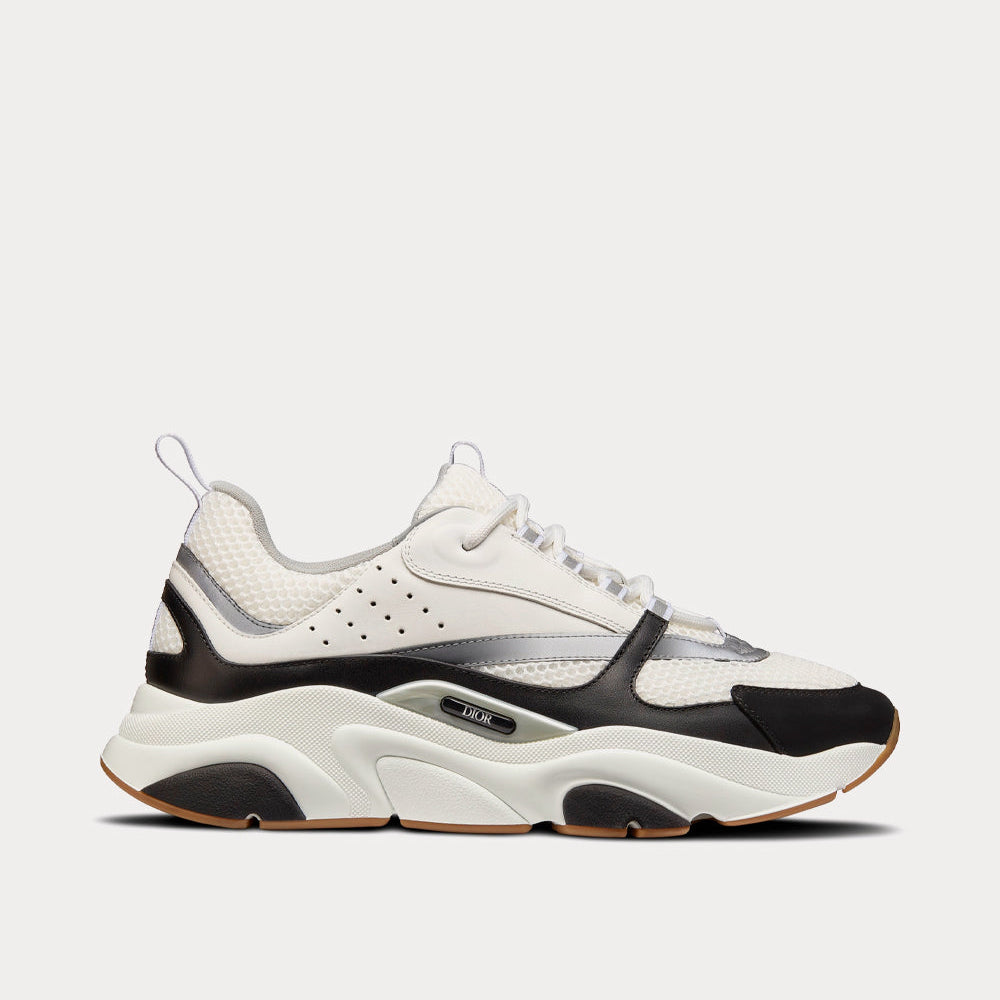 B22 Gray Technical Mesh with White and Black Smooth Calfskin Low Top Sneakers