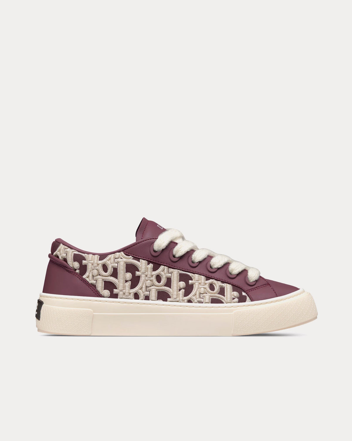 B33 Burgundy Smooth Calfskin with Cream Dior Oblique Raised Embroidery Low Top Sneakers
