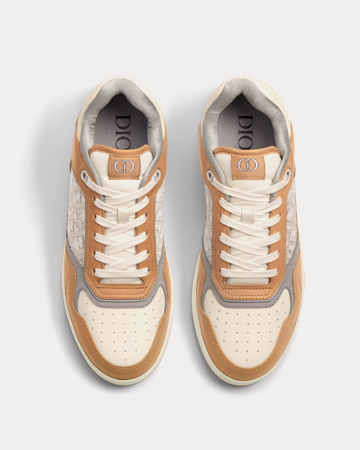 B27 Beige and Cream Smooth Calfskin with Cream Dior Oblique Jacquard Low Top Sneakers