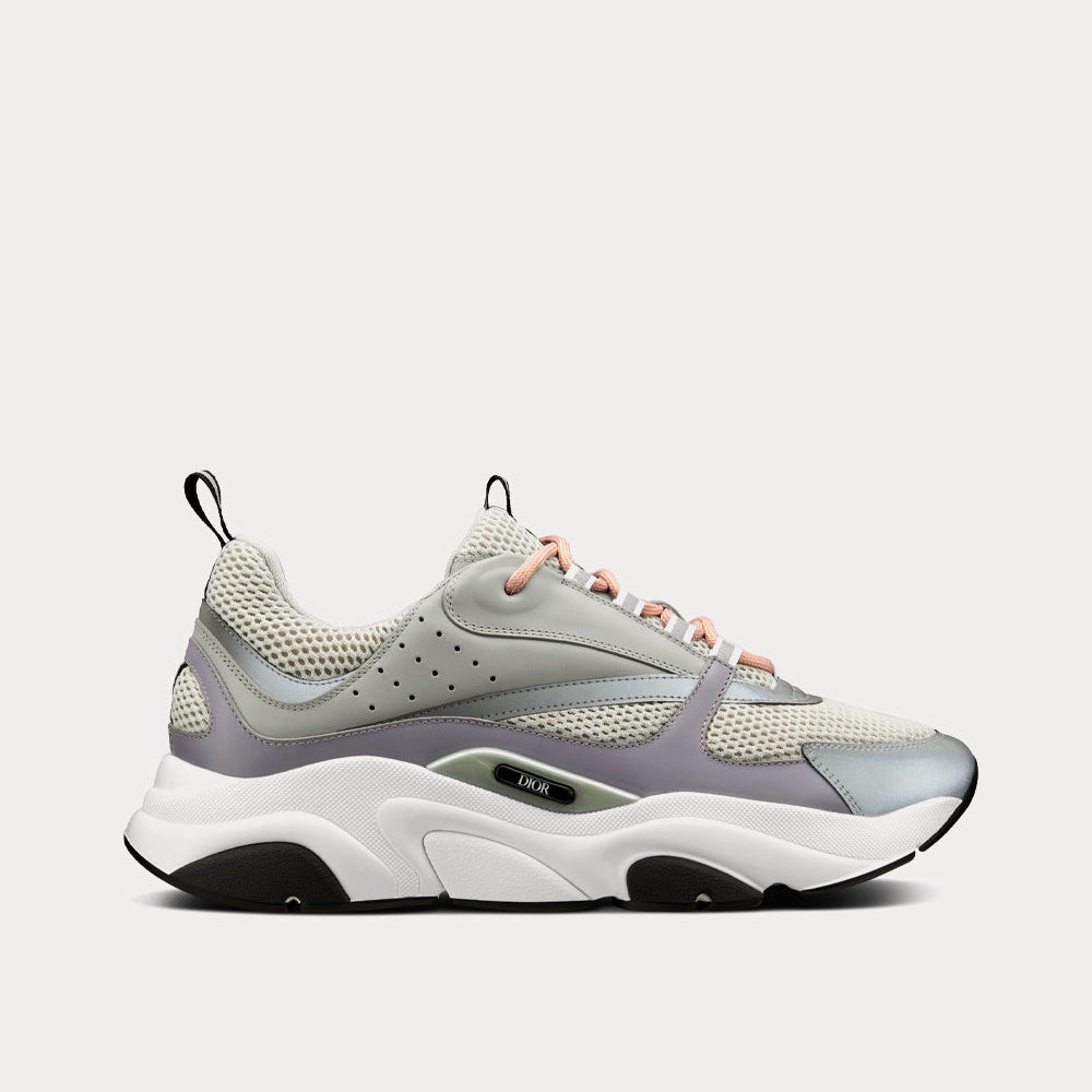 B22 Gray Technical Mesh and Smooth Calfskinn Low Top Sneakers