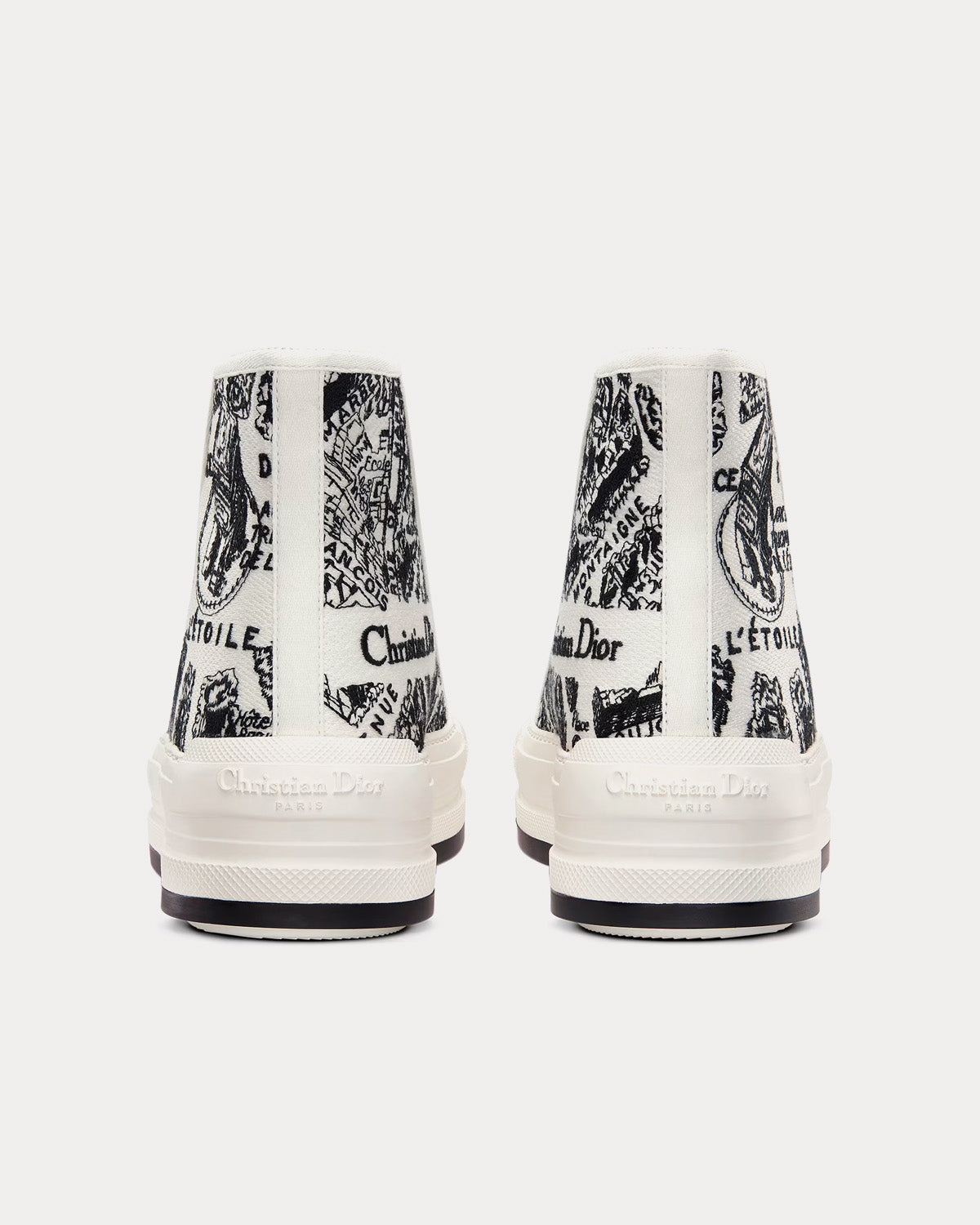 Walk'n'Dior Platform White and Black Cotton Embroidered with Plan de Paris Motif High Top Sneakers