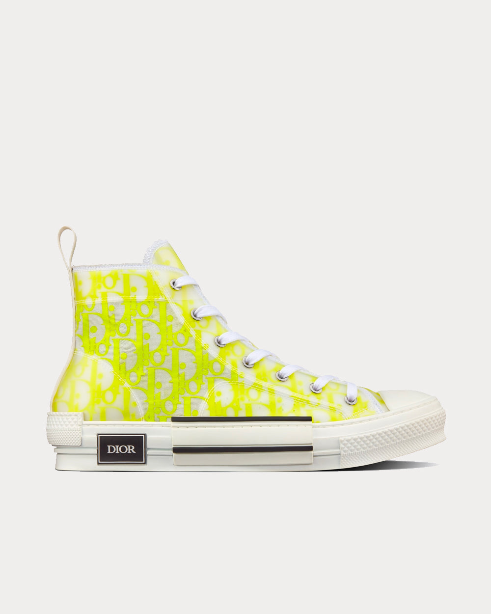 B23 White and Yellow Dior Oblique Canvas High Top Sneakers