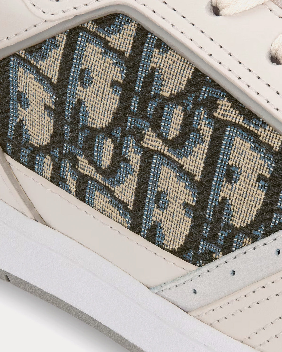 B27 Cream and White Smooth Calfskin with Beige and Black Dior Oblique Jacquard Low Top Sneakers