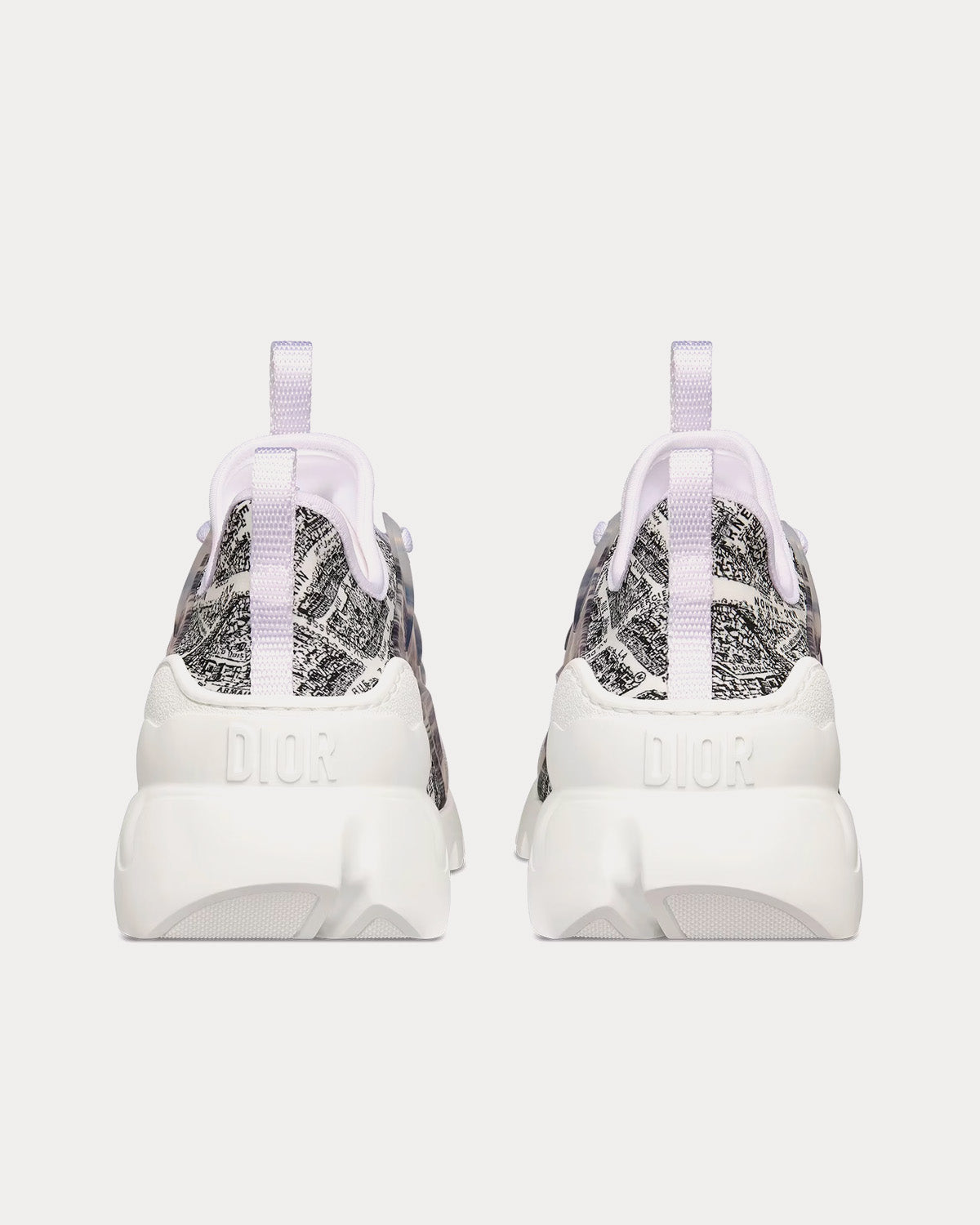 D-Connect Black and White Technical Fabric with Plan de Paris Print Low Top Sneakers