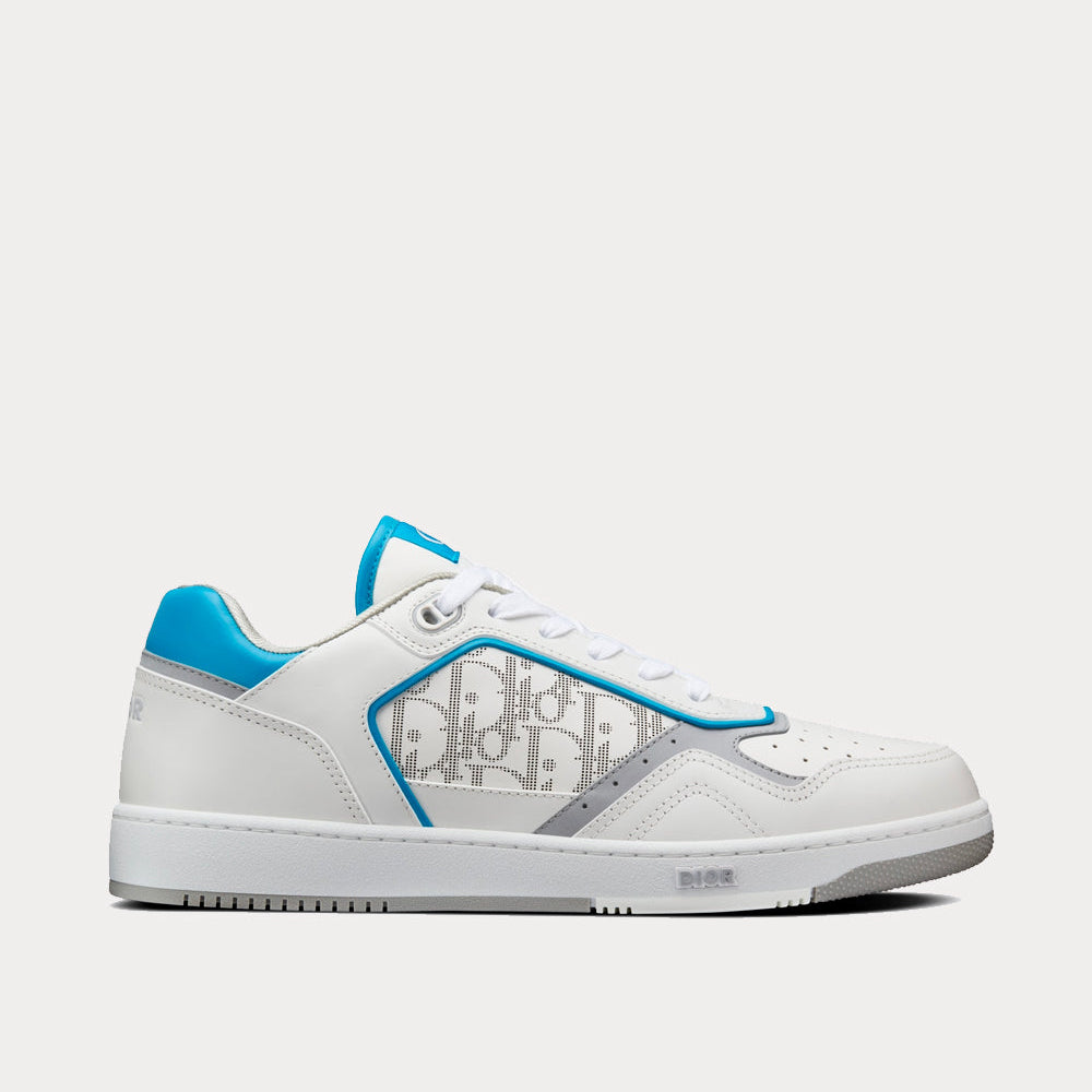 B27 White and Light Blue Smooth Calfskin with White Dior Oblique Galaxy Leather Low Top Sneakers