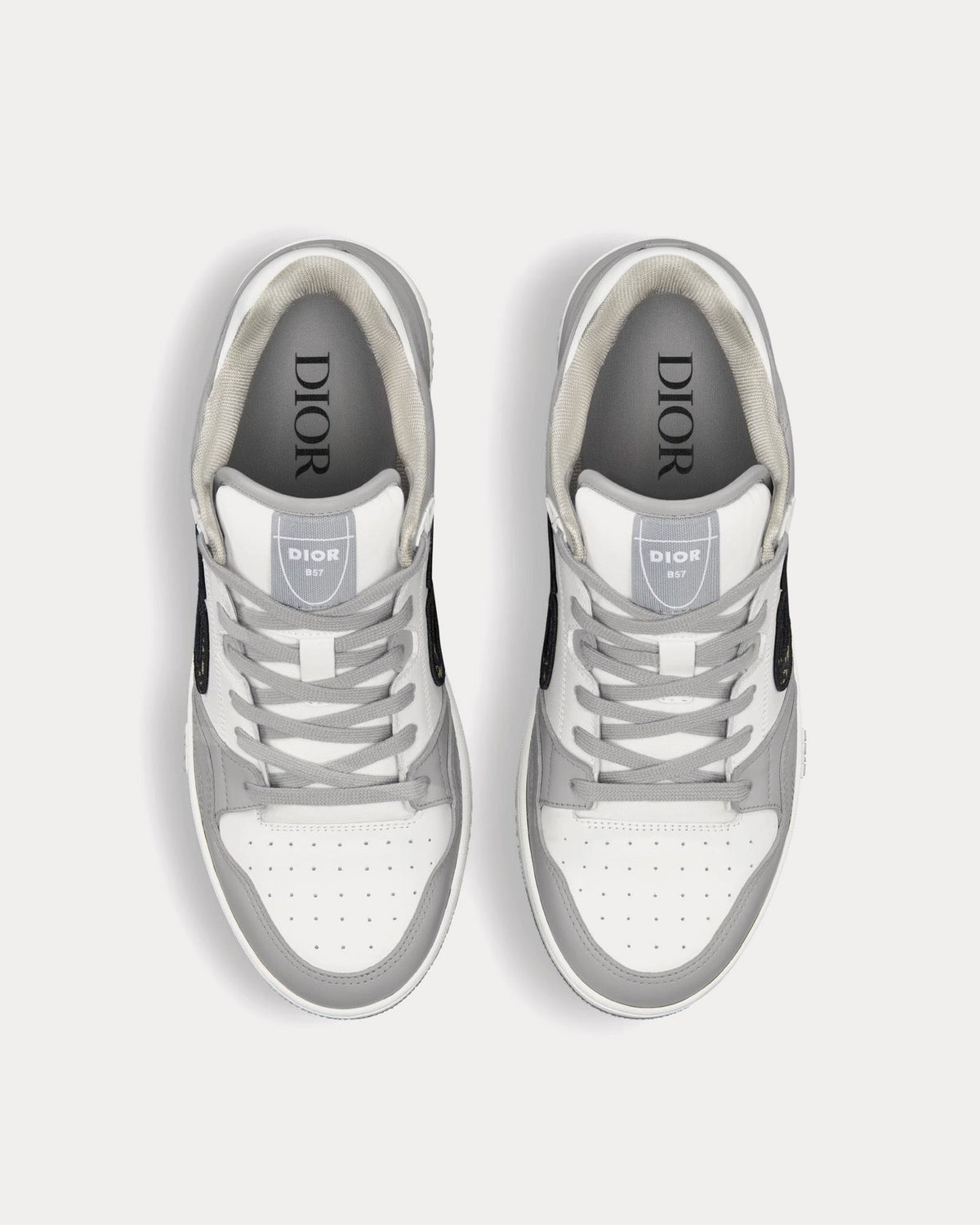 B57 Dior Gray and White Smooth Calfskin with Beige and Black Dior Oblique Jacquard Low Top Sneakers