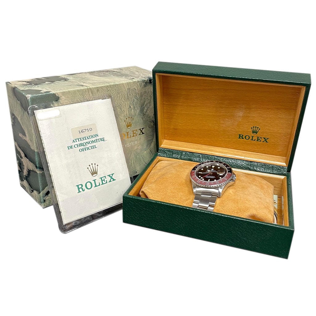 Pre-owned Rolex GMT-Master II 16710 Coke with red and black bezel