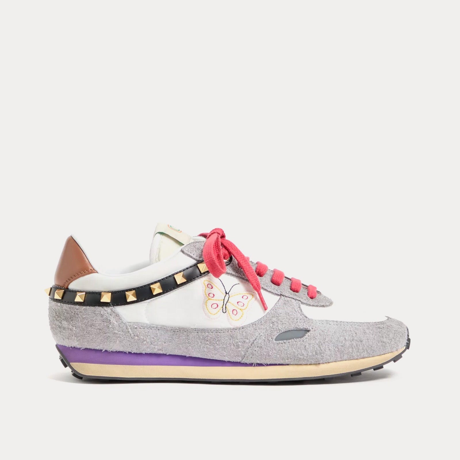 Stud Up Split Leather & Nylon with Butterfly Embroidery White / Multi Low Top Sneakers