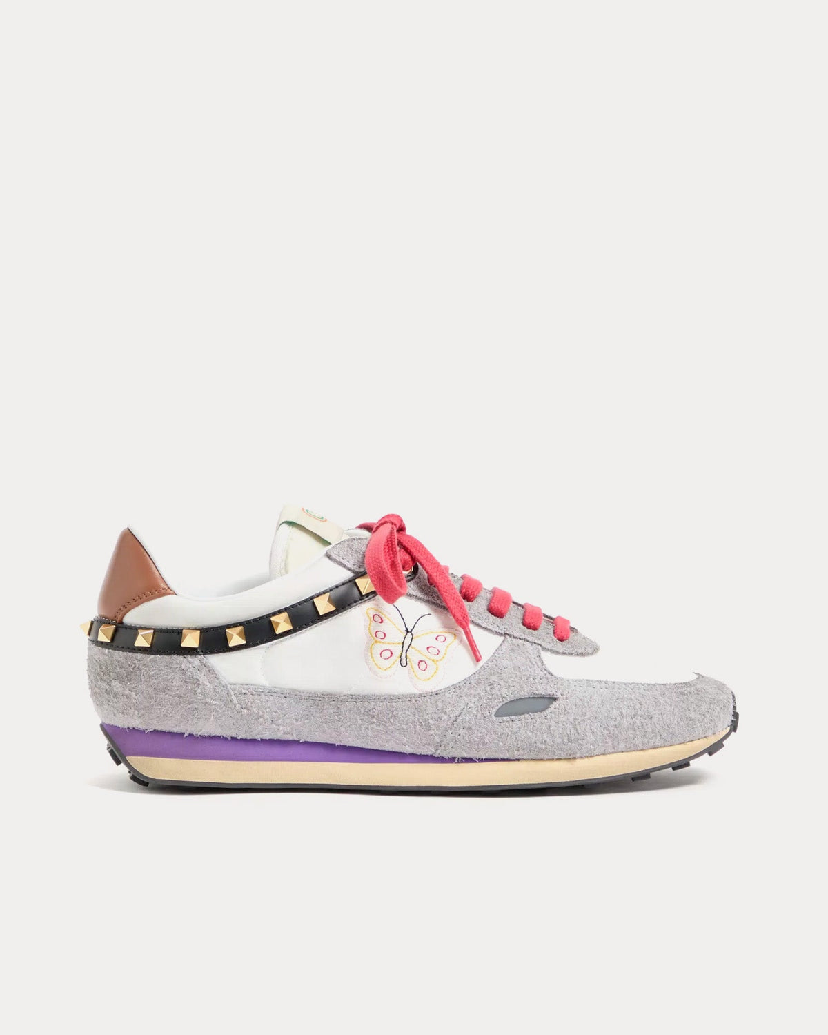 Stud Up Split Leather & Nylon with Butterfly Embroidery White / Multi Low Top Sneakers