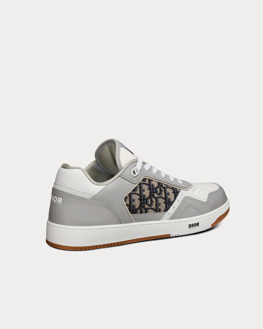 B27 Gray and White Smooth Calfskin with Beige and Black Dior Oblique Jacquard Low Top Sneakers