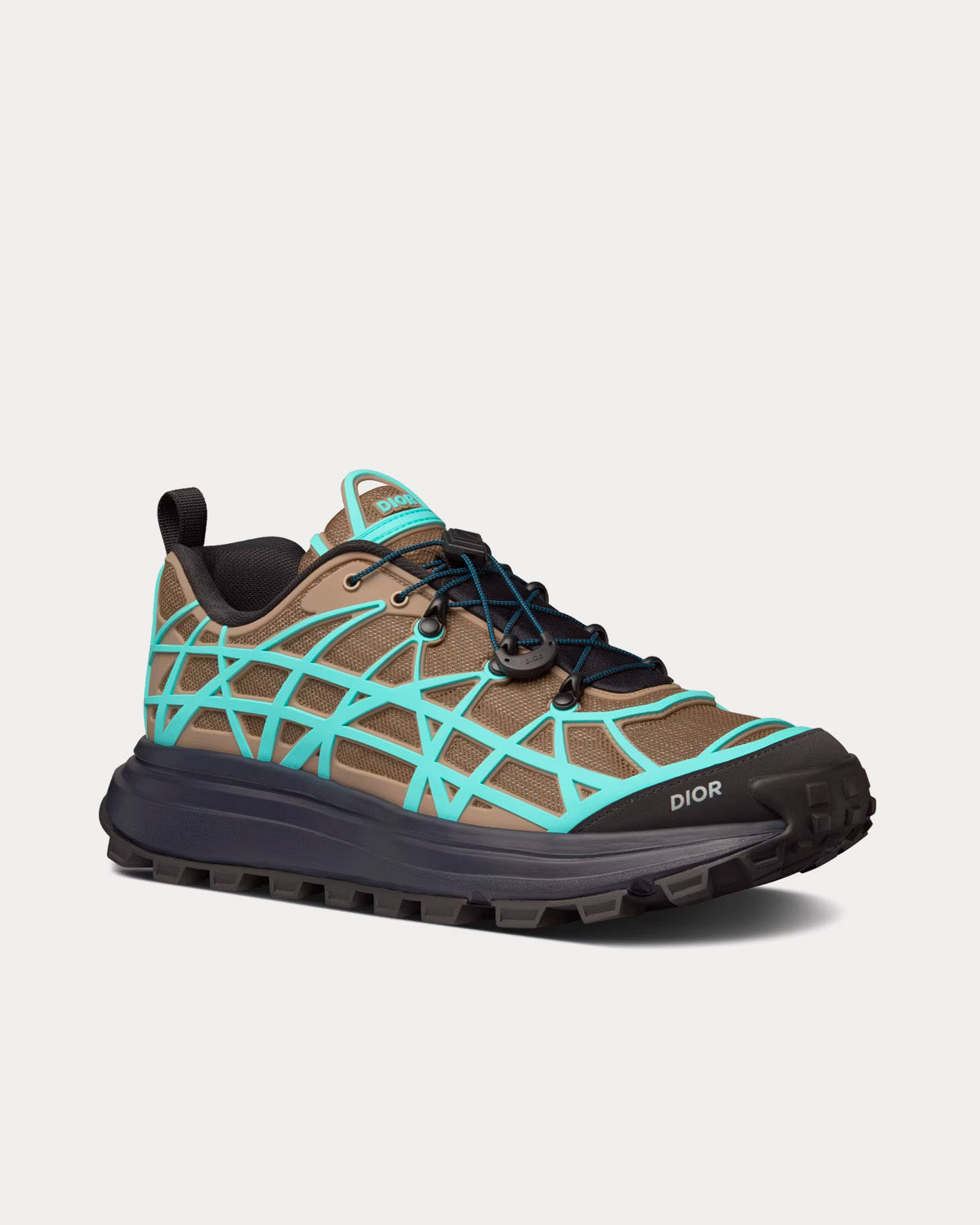 B31 Runner Technical Mesh & Rubber with Warped Cannage Motif Khaki / Turquoise / Black Low Top Sneakers