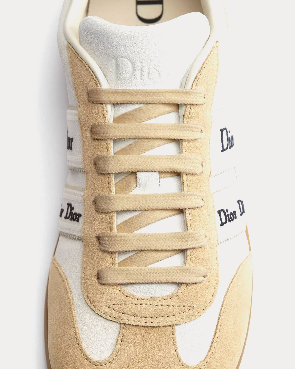 Ribbon Suede Calfskin White / Beige Low Top Sneakers