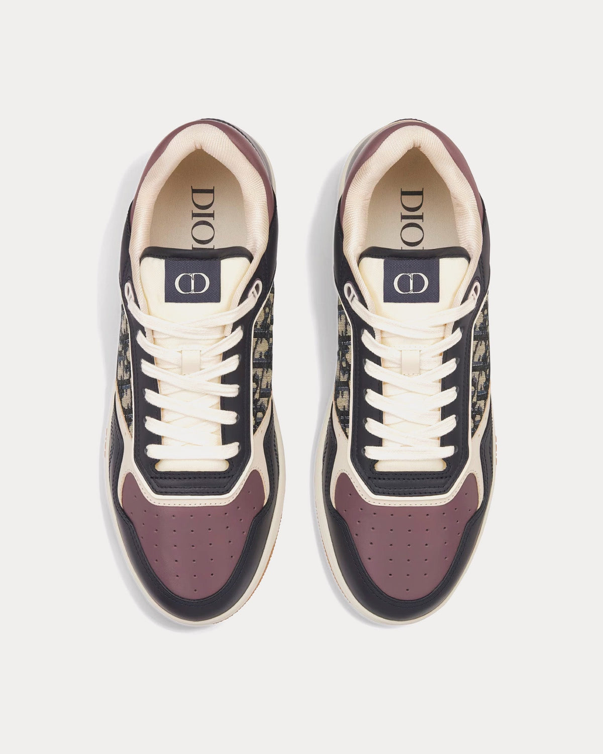 B27 Deep Blue and Plum Smooth Calfskin with Beige and Black Dior Oblique Jacquard Low Top Sneakers