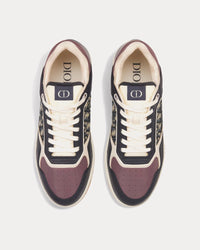 B27 Deep Blue and Plum Smooth Calfskin with Beige and Black Dior Oblique Jacquard Low Top Sneakers