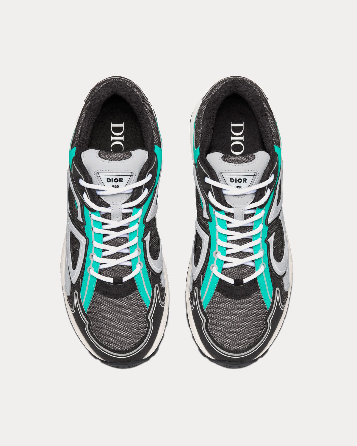 B30 Anthracite Gray Mesh and Black, Green and Dior Gray Technical Fabric Low Top Sneakers