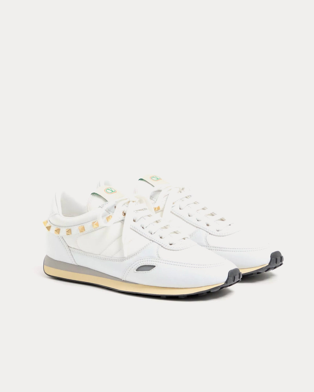 Stud Up Leather & Nylon White Low Top Sneakers
