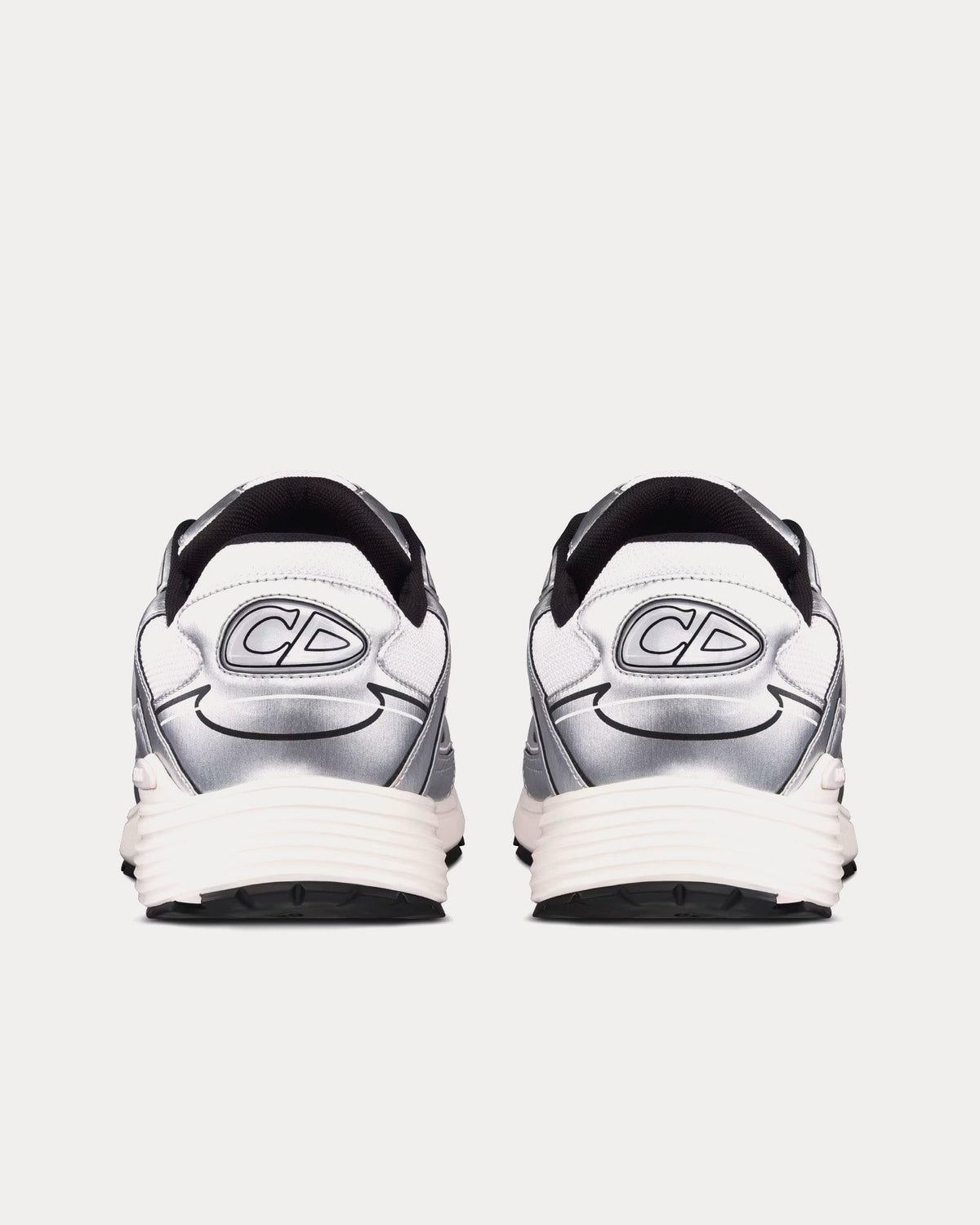 B30 White Mesh and Silver-Tone Metallic Calfskin Low Top Sneakers