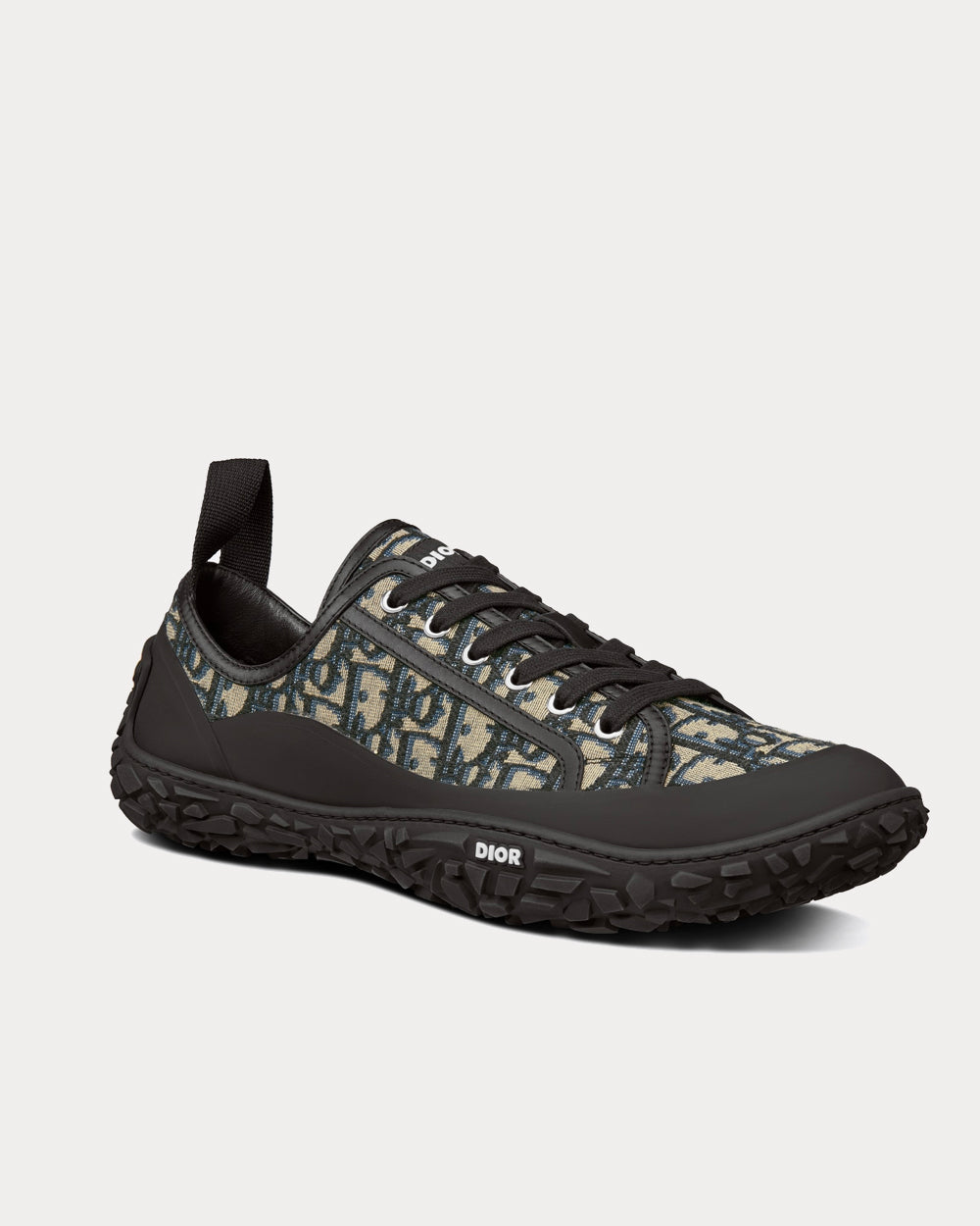 B28 Beige and Black Dior Oblique Jacquard and Black Rubber Low Top Sneakers