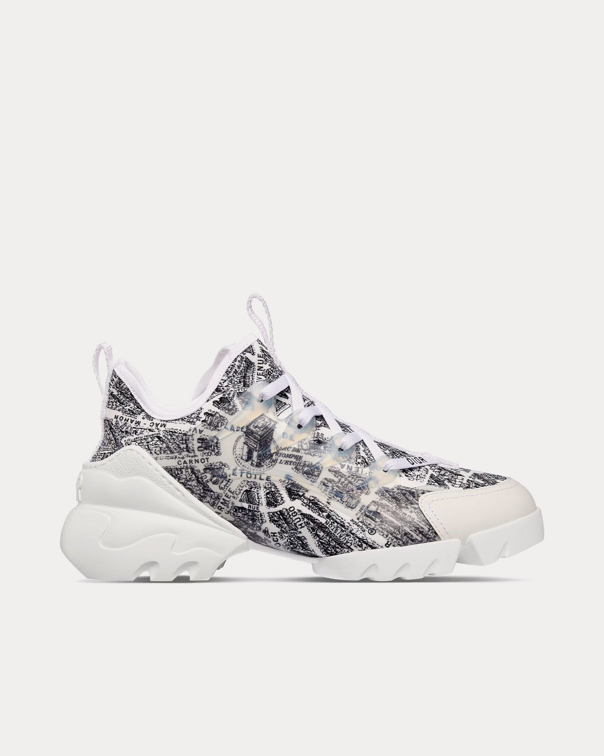 D-Connect Black and White Technical Fabric with Plan de Paris Print Low Top Sneakers