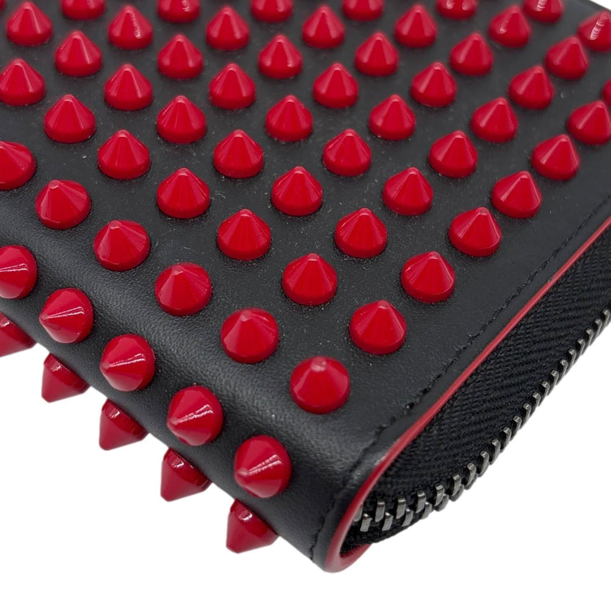 CHRISTIAN LOUBOUTIN Panettone Spikes Leather Zip Around Wallet Red