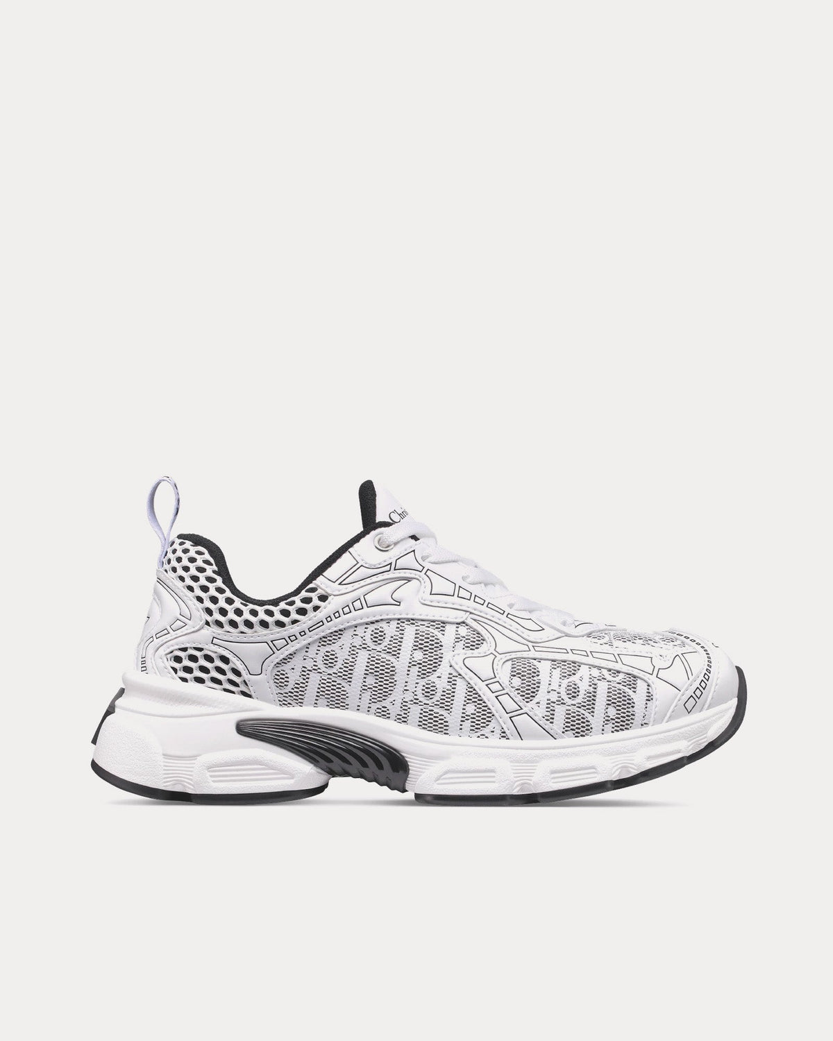 Dior Vibe White Mesh Printed with Dior Oblique Motif and White and Black Leather-Effect Panels Low Top Sneakers