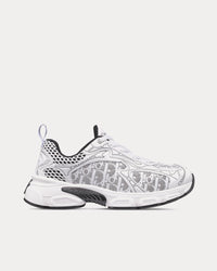 Dior Vibe White Mesh Printed with Dior Oblique Motif and White and Black Leather-Effect Panels Low Top Sneakers