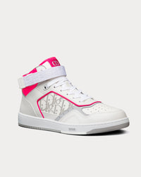 B27 White and Neon Pink Smooth Calfskin with White Dior Oblique Galaxy Leather High Top Sneakers