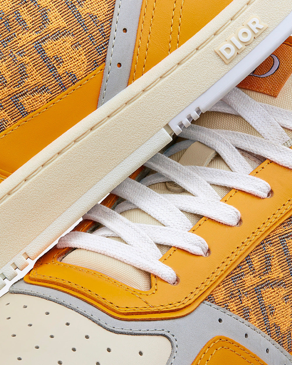 B27 Gold-Tone Smooth Calfskin and Dior Oblique Jacquard Low Top Sneakers