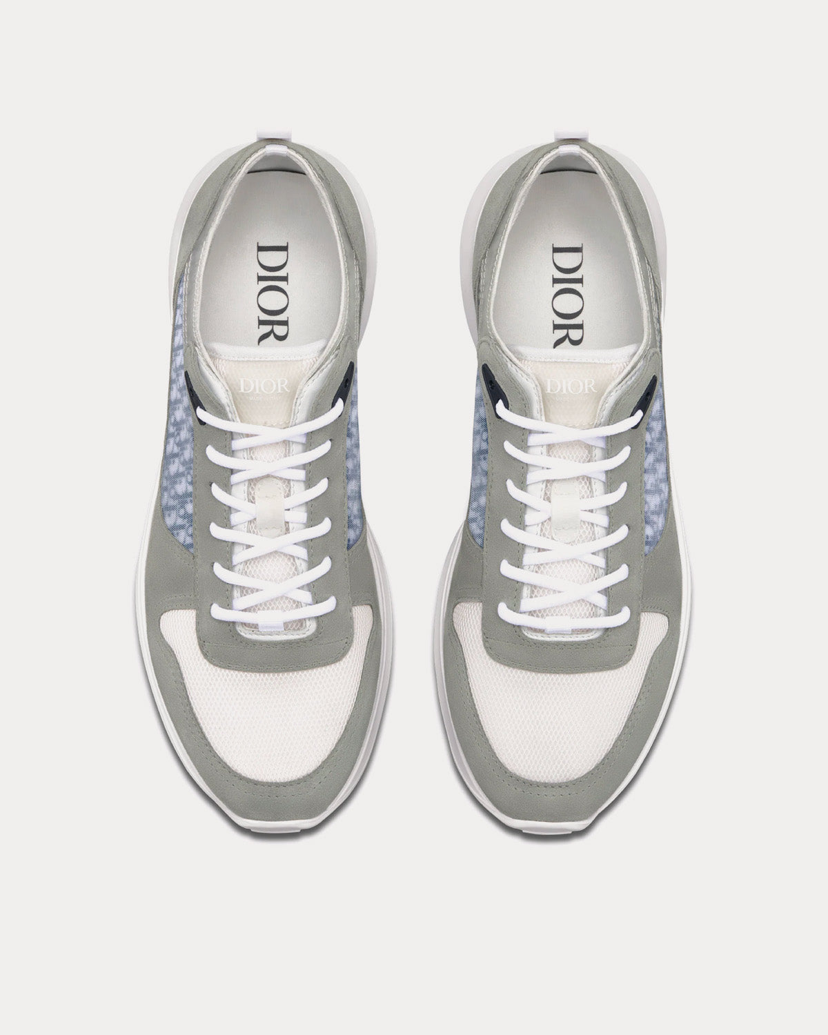 B25 Gray Suede and White Technical Mesh with Blue and White Dior Oblique Canvas Low Top Sneakers