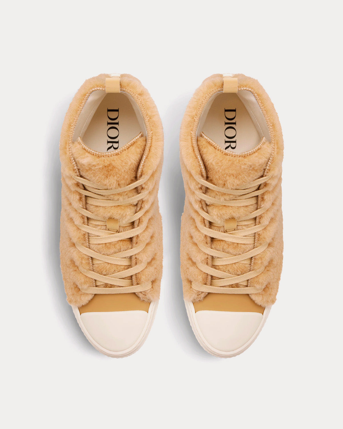 B23 Beige Shearling with Rabbit Motif High Top Sneakers
