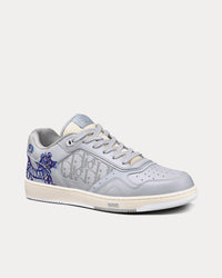 B27 Smooth Calfskin with Gray Dior Oblique Galaxy Leather and Blue Tiger Print Low Top Sneakers