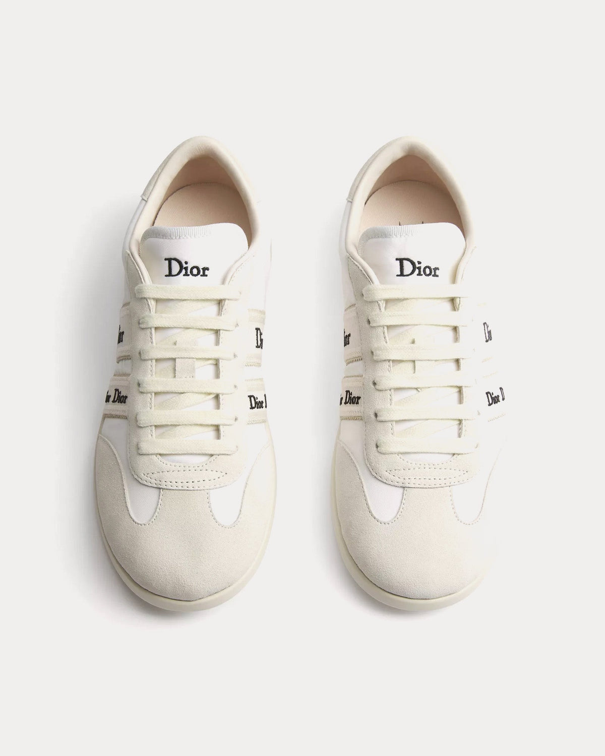 Ribbon Suede Calfskin & Technical Fabric White Low Top Sneakers