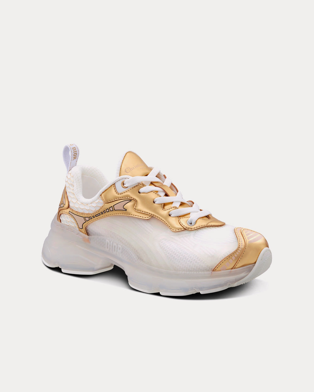Vibe White Mesh and Gold-Tone Leather Low Top Sneakers