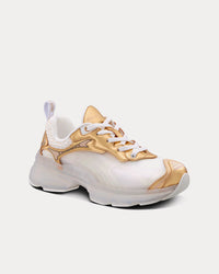Vibe White Mesh and Gold-Tone Leather Low Top Sneakers