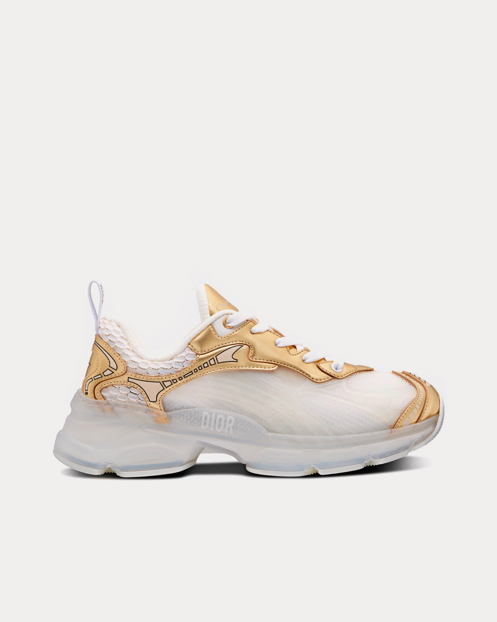 Vibe White Mesh and Gold-Tone Leather Low Top Sneakers