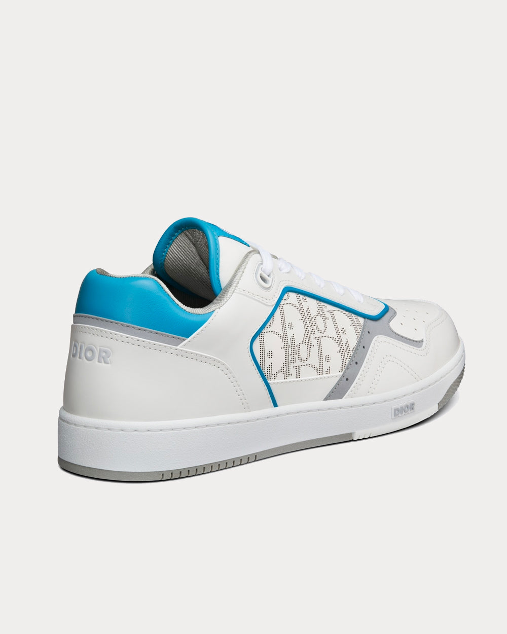 B27 White and Light Blue Smooth Calfskin with White Dior Oblique Galaxy Leather Low Top Sneakers