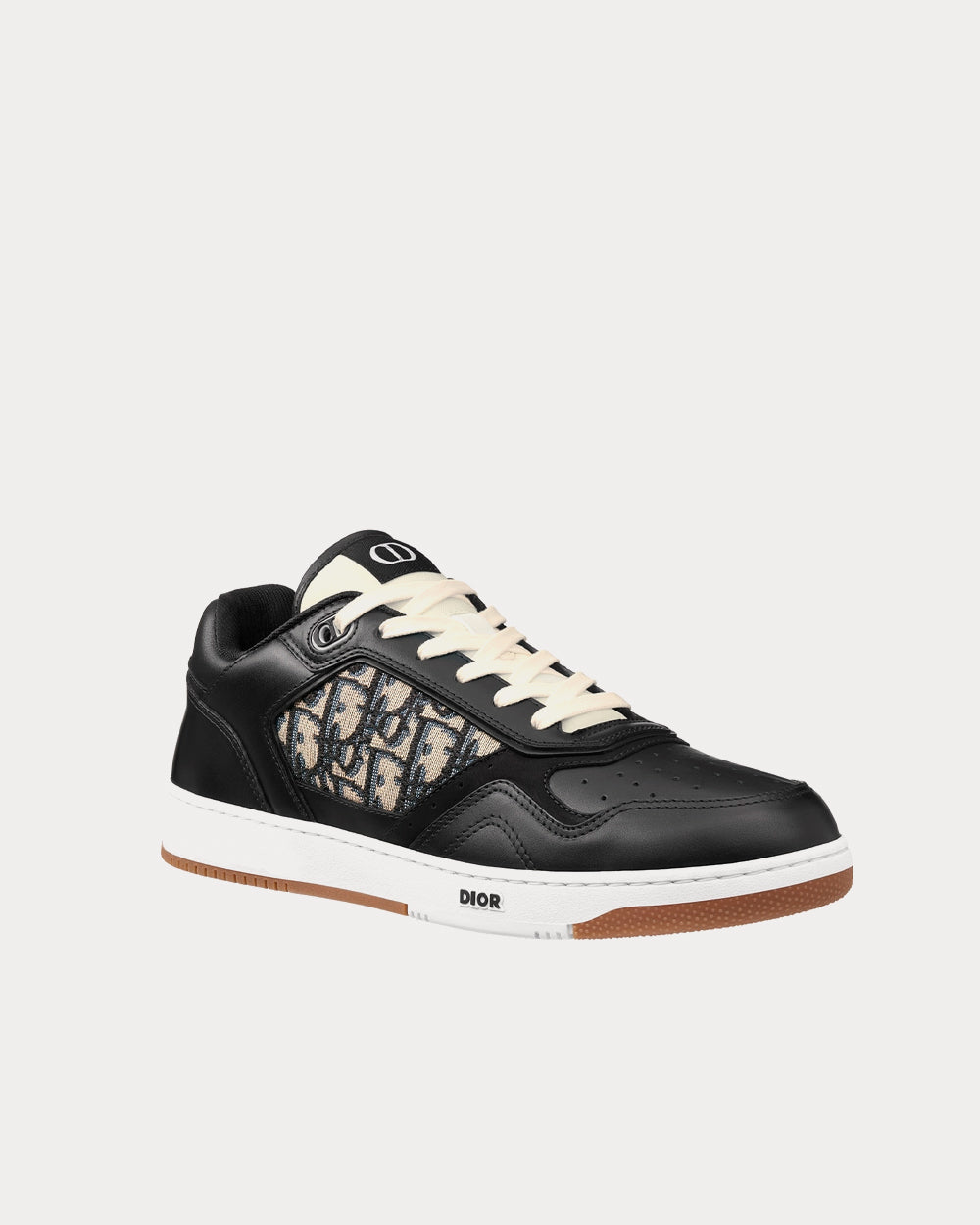 B27 Black Smooth Calfskin with Beige and Black Dior Oblique Jacquard Low Top Sneakers